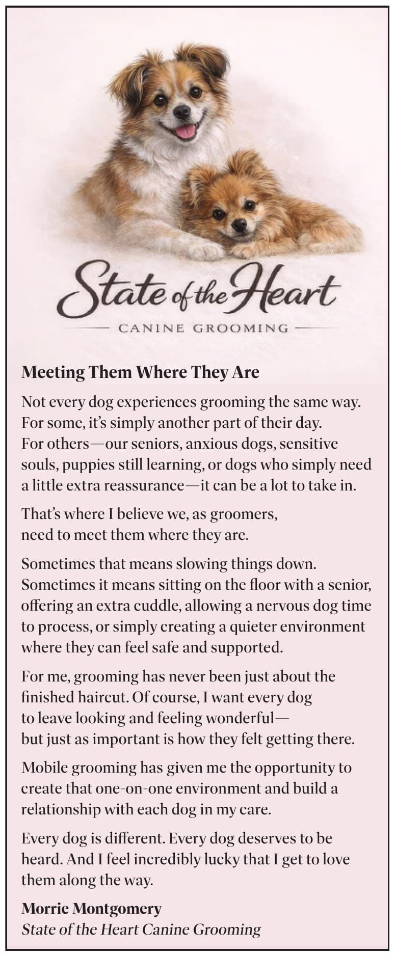 Two small long-haired dogs, the photo opening Morrie Montgomery's Western Wheel column.